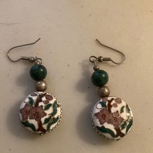 Cloisonné Round Enamel Pierced Earrings with Beads